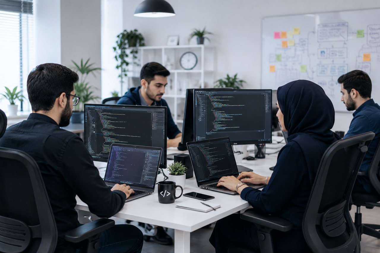 تیم طراحی در حال کدنویسی